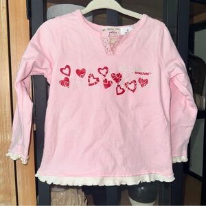 Y2K Levi Strauss Signature embroidered Hearts Long Sleeve Ruffle Tee top toddler
